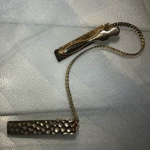 Vintage Gold Tone Tie Pitted Clip with Gold Chain